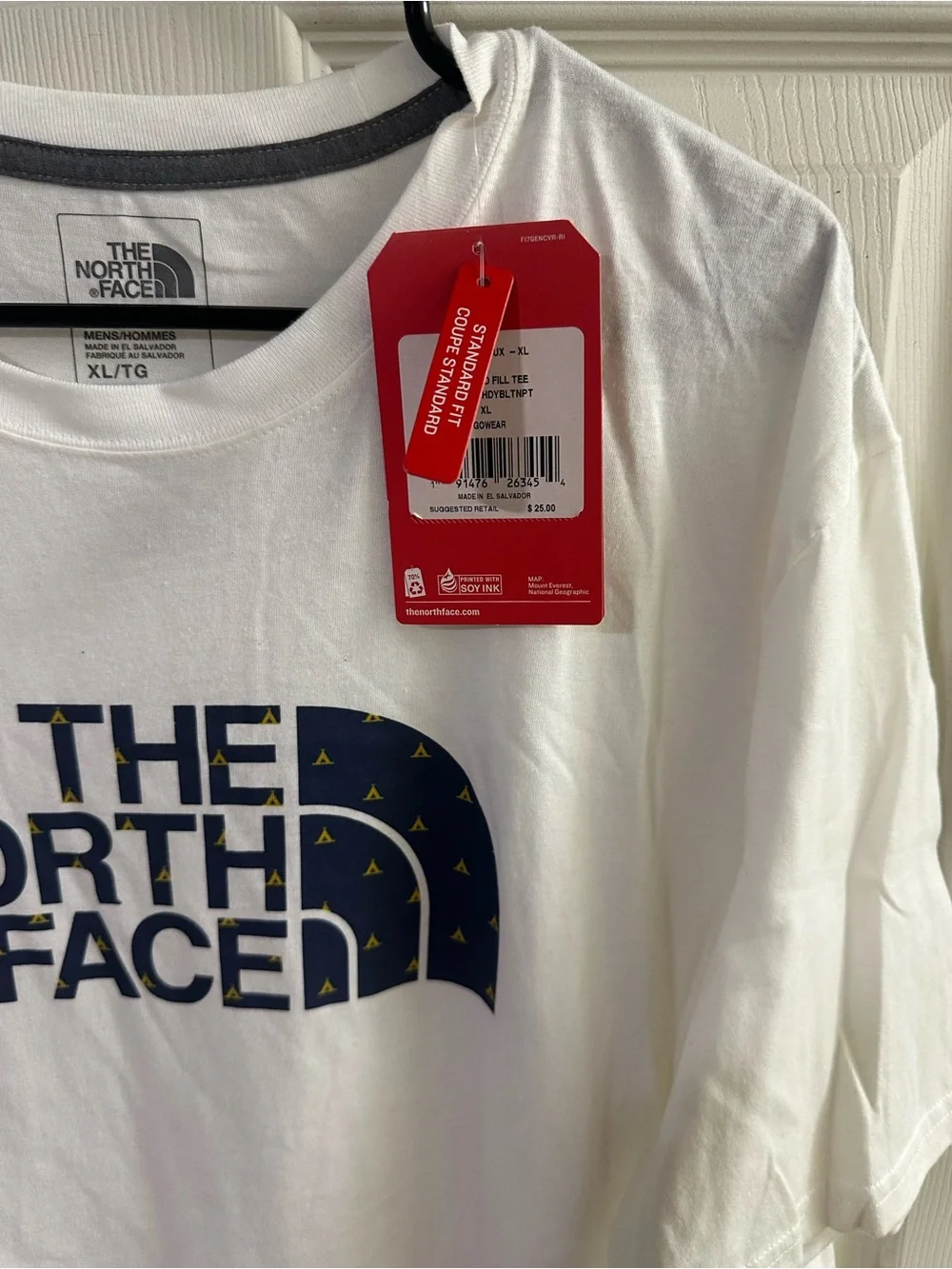 The North Face White Short-Sleeve Tee with Navy Logo